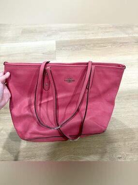 Coach Canvas Shoulder Bag Red Color With Silver Hardware